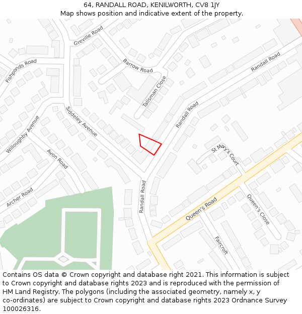 64, RANDALL ROAD, KENILWORTH, CV8 1JY: Location map and indicative extent of plot