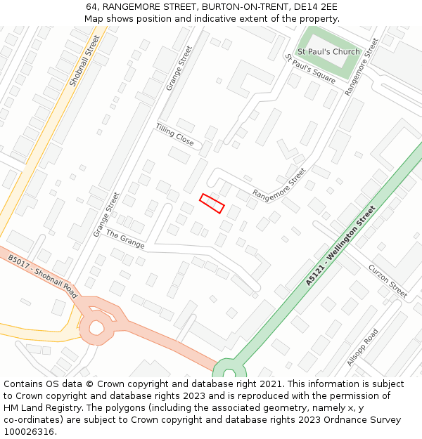 64, RANGEMORE STREET, BURTON-ON-TRENT, DE14 2EE: Location map and indicative extent of plot