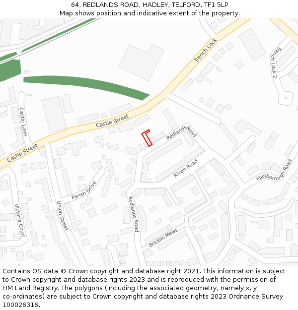 64, REDLANDS ROAD, HADLEY, TELFORD, TF1 5LP: Location map and indicative extent of plot