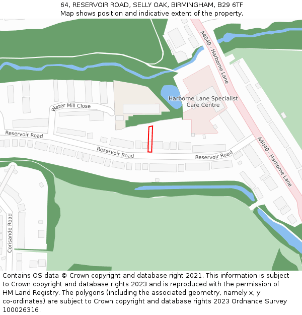 64, RESERVOIR ROAD, SELLY OAK, BIRMINGHAM, B29 6TF: Location map and indicative extent of plot