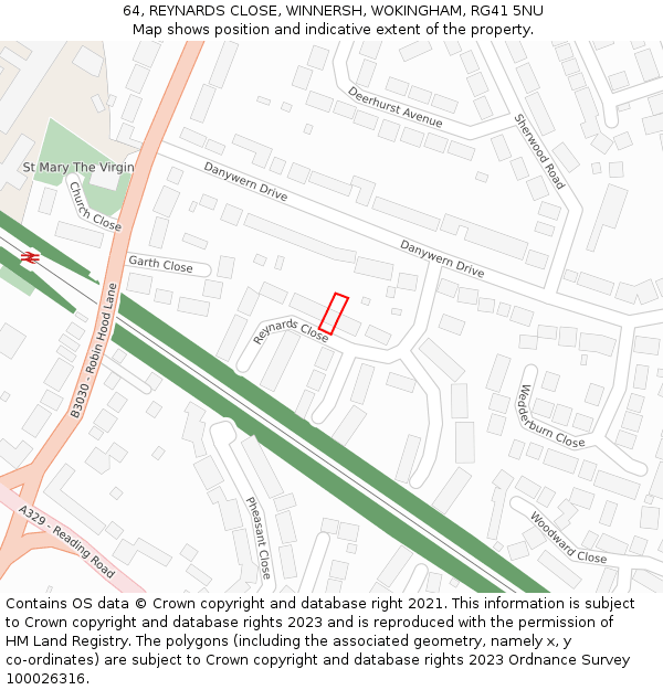 64, REYNARDS CLOSE, WINNERSH, WOKINGHAM, RG41 5NU: Location map and indicative extent of plot