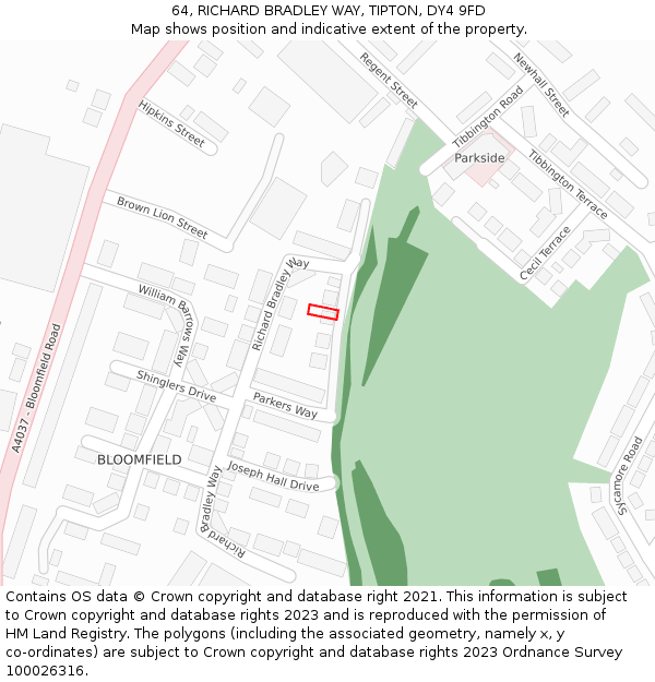 64, RICHARD BRADLEY WAY, TIPTON, DY4 9FD: Location map and indicative extent of plot