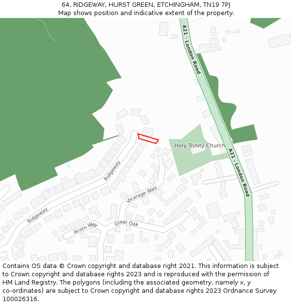 64, RIDGEWAY, HURST GREEN, ETCHINGHAM, TN19 7PJ: Location map and indicative extent of plot