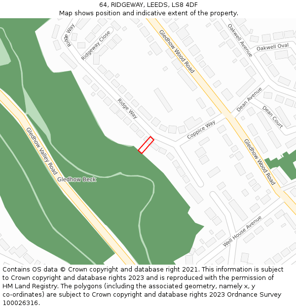 64, RIDGEWAY, LEEDS, LS8 4DF: Location map and indicative extent of plot