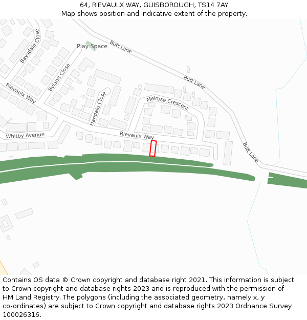 64, RIEVAULX WAY, GUISBOROUGH, TS14 7AY: Location map and indicative extent of plot
