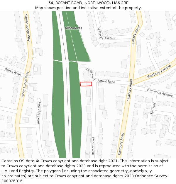 64, ROFANT ROAD, NORTHWOOD, HA6 3BE: Location map and indicative extent of plot