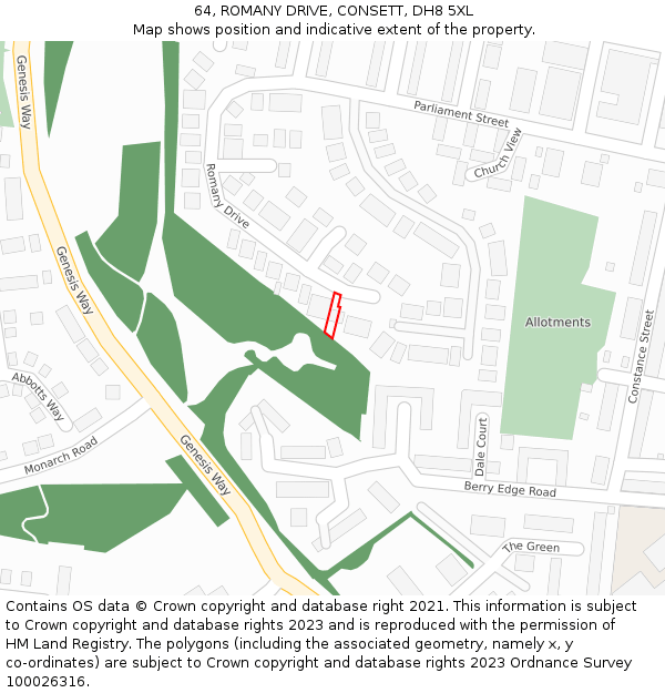 64, ROMANY DRIVE, CONSETT, DH8 5XL: Location map and indicative extent of plot