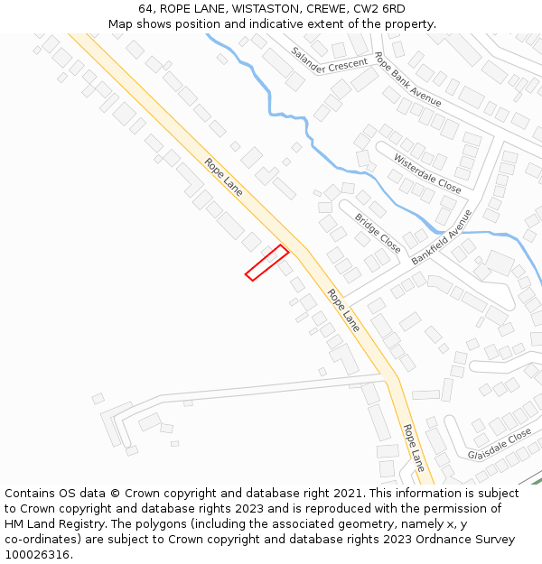 64, ROPE LANE, WISTASTON, CREWE, CW2 6RD: Location map and indicative extent of plot