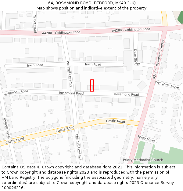 64, ROSAMOND ROAD, BEDFORD, MK40 3UQ: Location map and indicative extent of plot