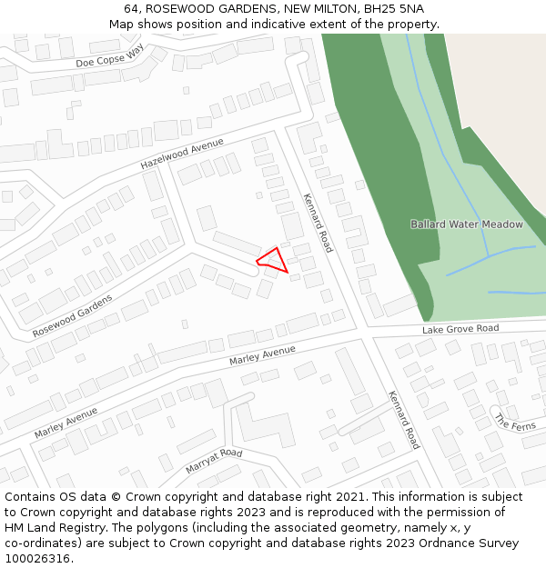 64, ROSEWOOD GARDENS, NEW MILTON, BH25 5NA: Location map and indicative extent of plot