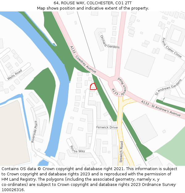 64, ROUSE WAY, COLCHESTER, CO1 2TT: Location map and indicative extent of plot