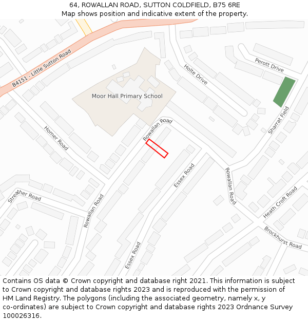 64, ROWALLAN ROAD, SUTTON COLDFIELD, B75 6RE: Location map and indicative extent of plot