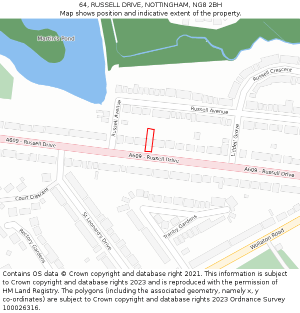 64, RUSSELL DRIVE, NOTTINGHAM, NG8 2BH: Location map and indicative extent of plot