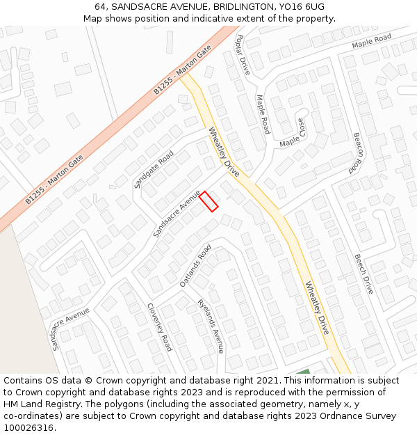 64, SANDSACRE AVENUE, BRIDLINGTON, YO16 6UG: Location map and indicative extent of plot