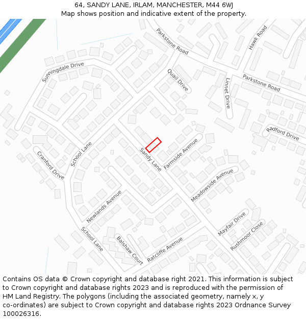 64, SANDY LANE, IRLAM, MANCHESTER, M44 6WJ: Location map and indicative extent of plot