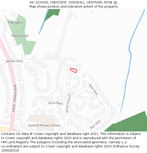 64, SCHOOL CRESCENT, GODSHILL, VENTNOR, PO38 3JL: Location map and indicative extent of plot