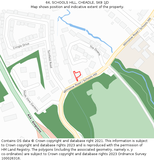 64, SCHOOLS HILL, CHEADLE, SK8 1JD: Location map and indicative extent of plot