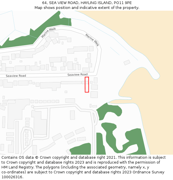 64, SEA VIEW ROAD, HAYLING ISLAND, PO11 9PE: Location map and indicative extent of plot