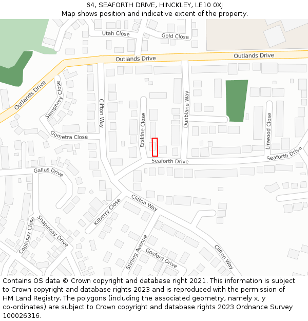 64, SEAFORTH DRIVE, HINCKLEY, LE10 0XJ: Location map and indicative extent of plot