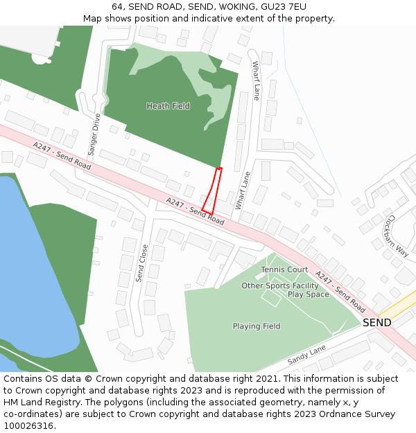 64, SEND ROAD, SEND, WOKING, GU23 7EU: Location map and indicative extent of plot