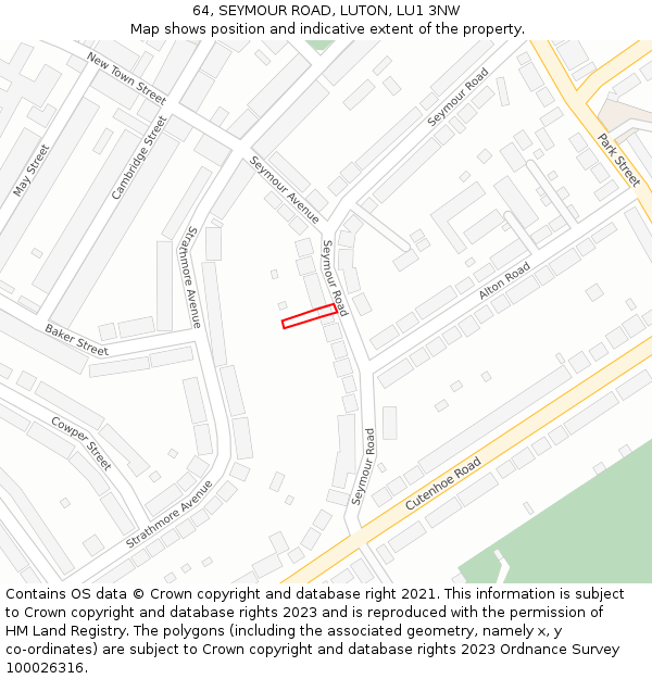64, SEYMOUR ROAD, LUTON, LU1 3NW: Location map and indicative extent of plot