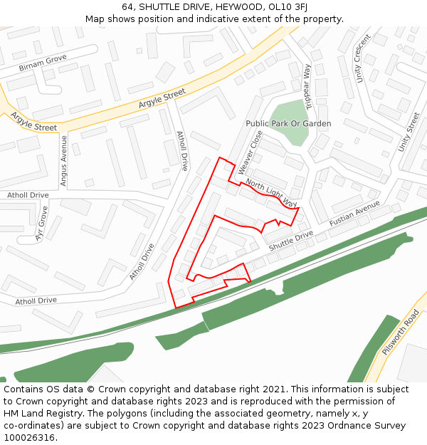 64, SHUTTLE DRIVE, HEYWOOD, OL10 3FJ: Location map and indicative extent of plot