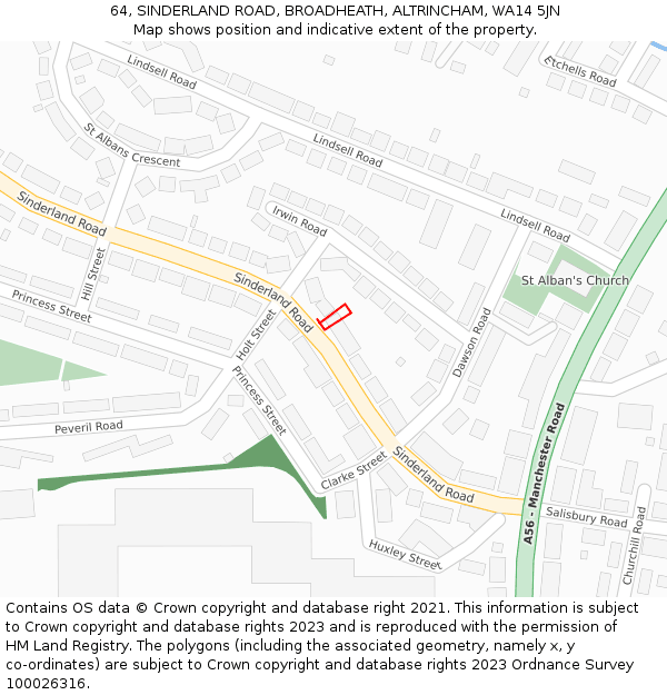 64, SINDERLAND ROAD, BROADHEATH, ALTRINCHAM, WA14 5JN: Location map and indicative extent of plot