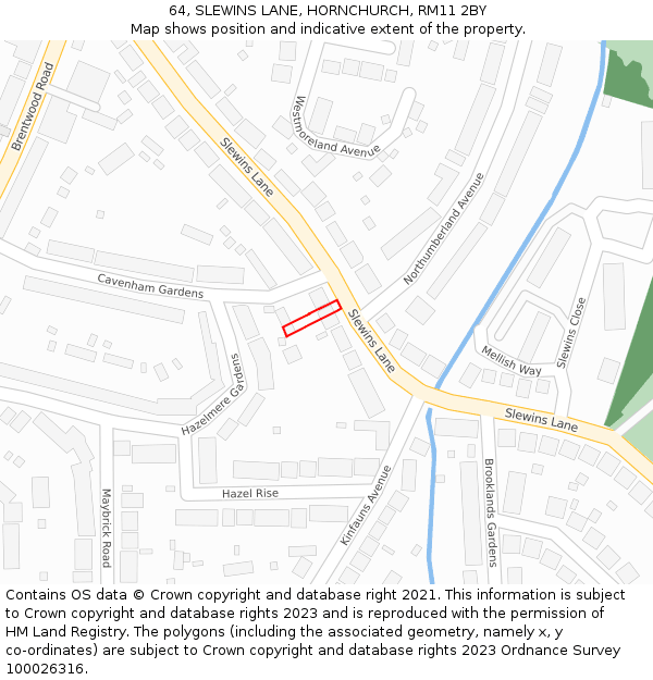 64, SLEWINS LANE, HORNCHURCH, RM11 2BY: Location map and indicative extent of plot