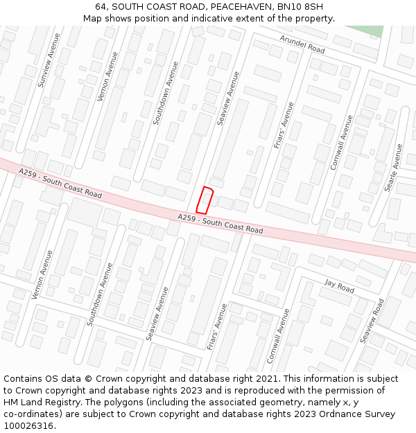 64, SOUTH COAST ROAD, PEACEHAVEN, BN10 8SH: Location map and indicative extent of plot