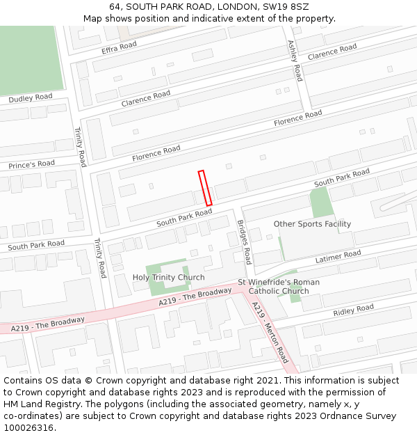 64, SOUTH PARK ROAD, LONDON, SW19 8SZ: Location map and indicative extent of plot