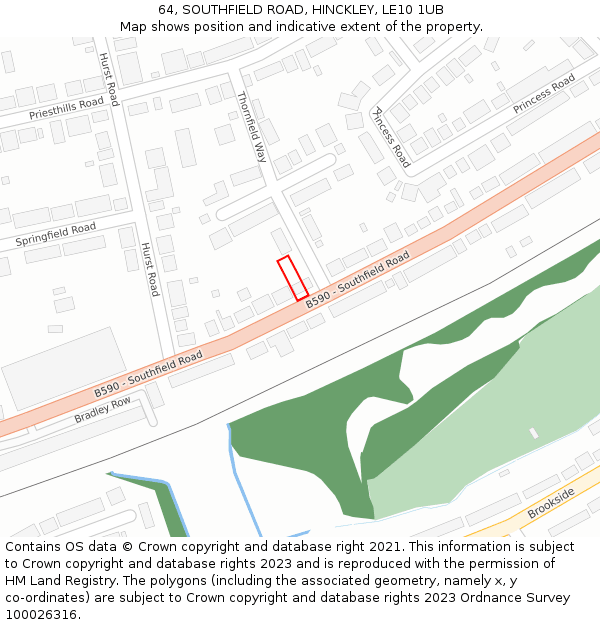 64, SOUTHFIELD ROAD, HINCKLEY, LE10 1UB: Location map and indicative extent of plot