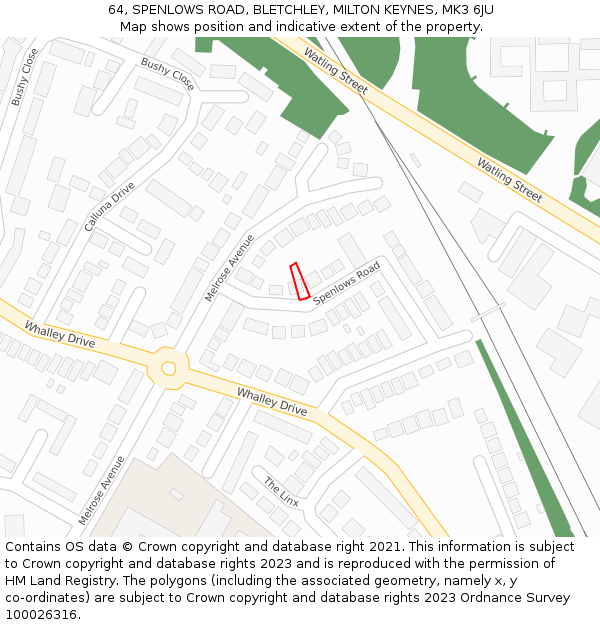 64, SPENLOWS ROAD, BLETCHLEY, MILTON KEYNES, MK3 6JU: Location map and indicative extent of plot