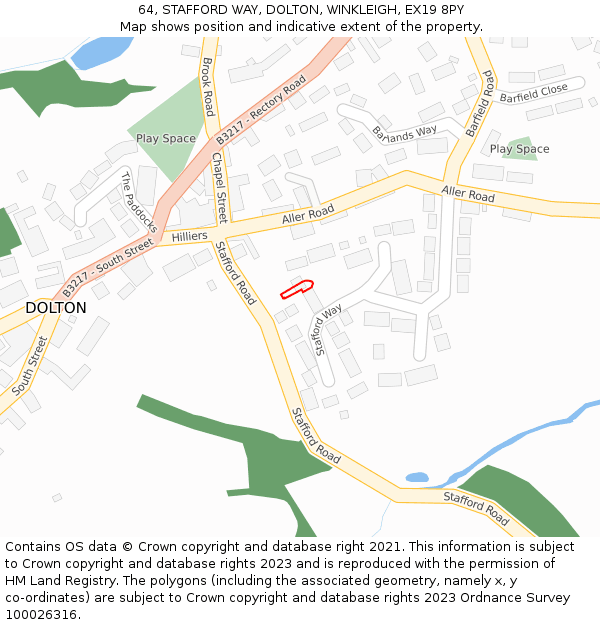 64, STAFFORD WAY, DOLTON, WINKLEIGH, EX19 8PY: Location map and indicative extent of plot