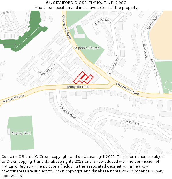 64, STAMFORD CLOSE, PLYMOUTH, PL9 9SG: Location map and indicative extent of plot