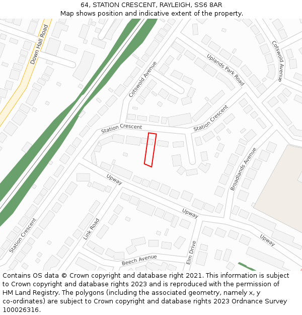 64, STATION CRESCENT, RAYLEIGH, SS6 8AR: Location map and indicative extent of plot