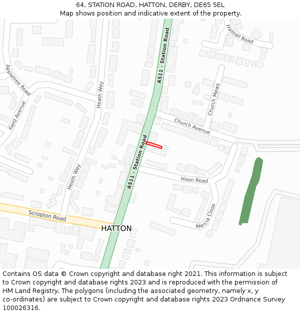 64, STATION ROAD, HATTON, DERBY, DE65 5EL: Location map and indicative extent of plot