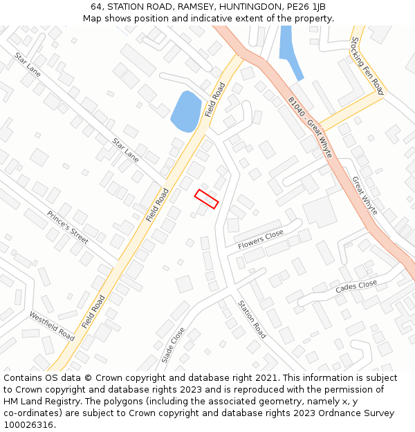 64, STATION ROAD, RAMSEY, HUNTINGDON, PE26 1JB: Location map and indicative extent of plot