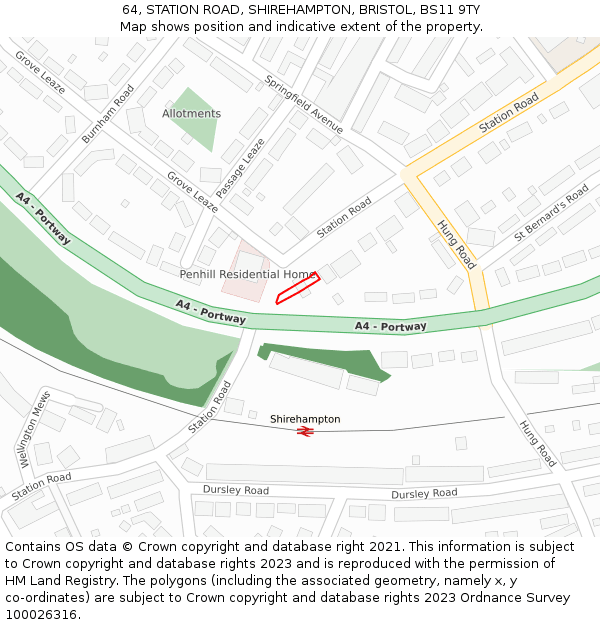 64, STATION ROAD, SHIREHAMPTON, BRISTOL, BS11 9TY: Location map and indicative extent of plot