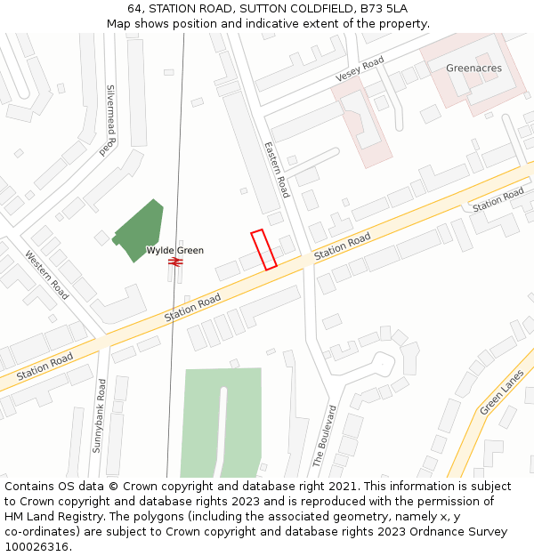 64, STATION ROAD, SUTTON COLDFIELD, B73 5LA: Location map and indicative extent of plot