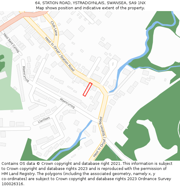 64, STATION ROAD, YSTRADGYNLAIS, SWANSEA, SA9 1NX: Location map and indicative extent of plot