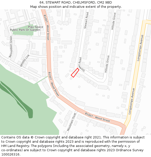 64, STEWART ROAD, CHELMSFORD, CM2 9BD: Location map and indicative extent of plot