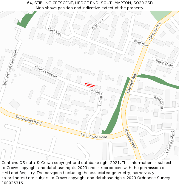 64, STIRLING CRESCENT, HEDGE END, SOUTHAMPTON, SO30 2SB: Location map and indicative extent of plot