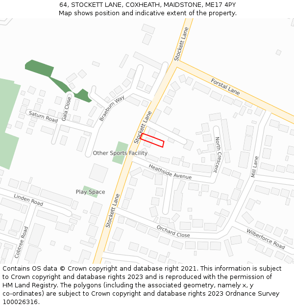 64, STOCKETT LANE, COXHEATH, MAIDSTONE, ME17 4PY: Location map and indicative extent of plot