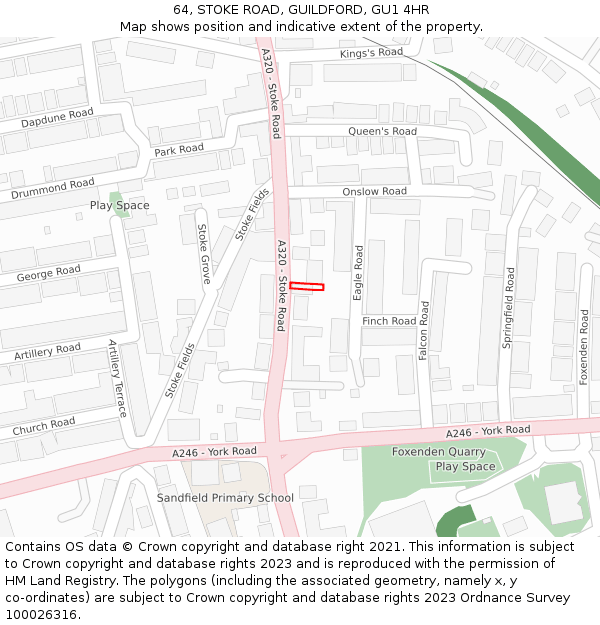 64, STOKE ROAD, GUILDFORD, GU1 4HR: Location map and indicative extent of plot