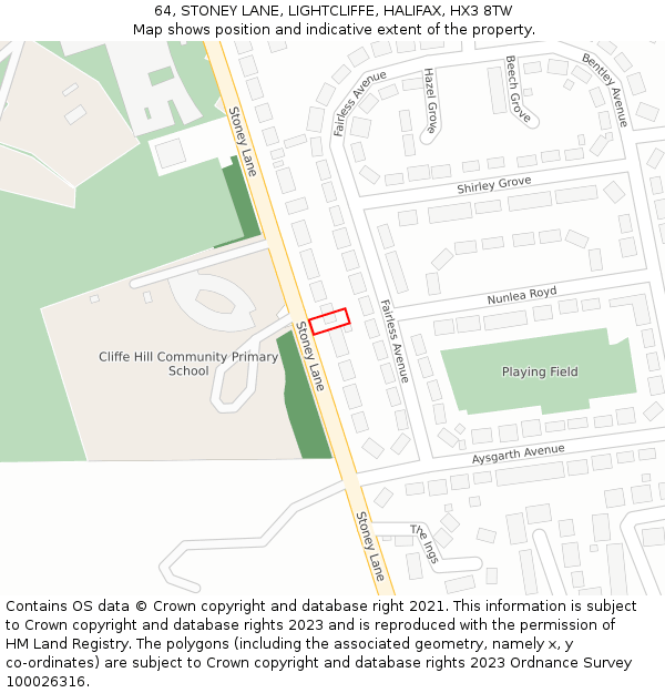 64, STONEY LANE, LIGHTCLIFFE, HALIFAX, HX3 8TW: Location map and indicative extent of plot