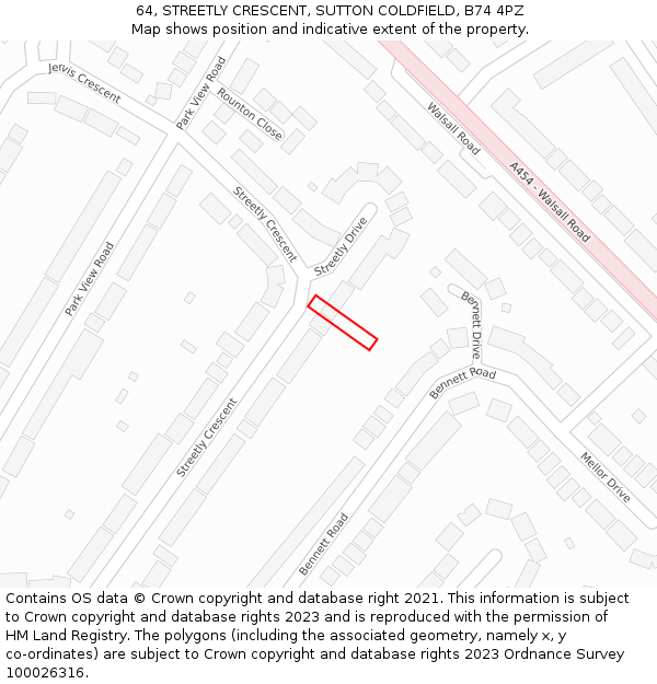 64, STREETLY CRESCENT, SUTTON COLDFIELD, B74 4PZ: Location map and indicative extent of plot