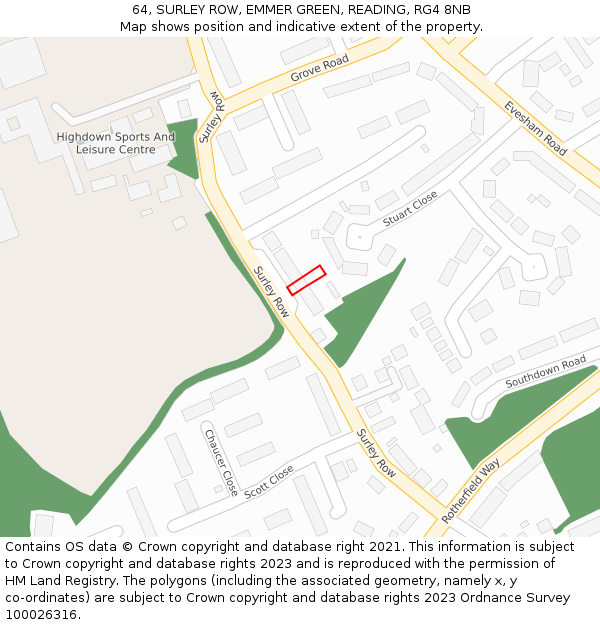 64, SURLEY ROW, EMMER GREEN, READING, RG4 8NB: Location map and indicative extent of plot