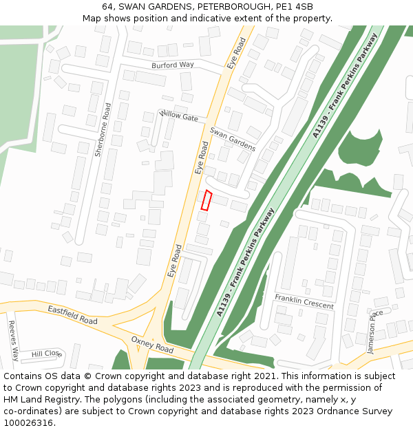 64, SWAN GARDENS, PETERBOROUGH, PE1 4SB: Location map and indicative extent of plot