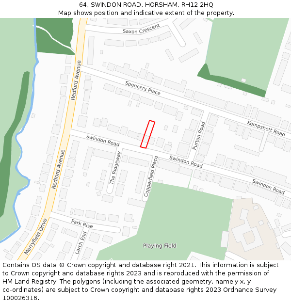 64, SWINDON ROAD, HORSHAM, RH12 2HQ: Location map and indicative extent of plot