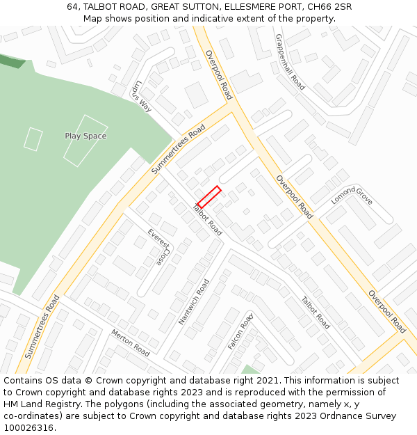 64, TALBOT ROAD, GREAT SUTTON, ELLESMERE PORT, CH66 2SR: Location map and indicative extent of plot